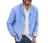 LIUYUYOUGO Americana Hombre Casual Camisa De Lino Chaqueta Blazer De Algodón para Hombre Chaqueta De Traje De Solapa con Muescas De Lino Sintético Tres Botones Color Liso Abrigo Deportivo Ligero C