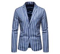 LIUYUYOUGO Americana Hombre Casual Chaqueta Blazer A Rayas para Hombre Chaqueta De Traje Elegante Informal Chaqueta Deportiva con Estampado De Rayas Azules A La Moda Abrigo De Corte Regular con Dos