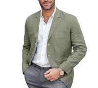 LIUYUYOUGO Americana Hombre Chaquetas De Traje para Hombre Blazer De Lino Sintético De Corte Regular Estilo Vintage Clásico De Un Solo Pecho Deportivo con Solapa con Muesca para Negocios para Uso