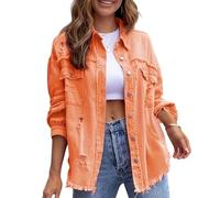 LIUYUYOUGO Blusas Y Camisas para Mujer Camisa Vaquera para Mujer Estilo Vintage Occidental con Rotos Y Desgastados Chaqueta Vaquera De Gran Tamaño De Manga Larga con Cuello Informal con Botones Y B