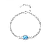 LIUYUYOUGO Bracelet Argent 925 Sterling Pulsera De Plata De Ley 925 Con Incrustaciones De Piedras Preciosas Naturales Piedra De Nacimiento Ovalada Facetada Cuentas En Capas De Circonitas Cúbicas Mi
