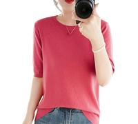 LIUYUYOUGO Camisa Mujer Suéteres De Manga Corta para Mujer Jersey De Punto De Cuello Redondo Blusa Primavera Verano Suéter Ligero De Punto Camisa Estilo Casual De Negocios Camisetas Túnicas Top R