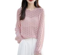 LIUYUYOUGO Camisa Mujer Tops De Crochet De Verano para Mujer Jerseys De Lino Ligeros De Punto Camisas De Suéter Caladas De Manga Larga Pareo De Punto De Playa para Mujer Jersey Transparente De Mall