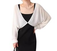 LIUYUYOUGO Cardigan Mujer Cárdigan Corto para Mujer Un Botón Ligero Tipo Bolero con Hombros Caídos Manga Larga Suéter De Punto Holgado Ideal para Usar sobre Vestidos Y Blusas Color Blanco Talla