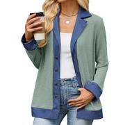LIUYUYOUGO Cardigan Mujer Chaqueta Tipo Blazer De Mezclilla con Solapa Y Bloques De Color para Mujer Ligera con Botones De Punto Acanalado Estilo Casual para Negocios O Trabajo Chaquetas Tipo Cárdi