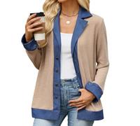 LIUYUYOUGO Cardigan Mujer Chaqueta Tipo Blazer De Mezclilla con Solapa Y Bloques De Color para Mujer Ligera con Botones De Punto Acanalado Estilo Casual para Negocios Y Trabajo Chaquetas Tipo Cárdi
