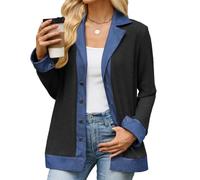 LIUYUYOUGO Cardigan Mujer Chaqueta Tipo Blazer De Mezclilla con Solapa Y Bloques De Color para Mujer Ligera con Botones De Punto Acanalado Estilo Casual para Negocios Y Trabajo Chaquetas Tipo Cárdi