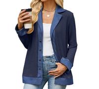 LIUYUYOUGO Cardigan Mujer Chaqueta Tipo Blazer De Mezclilla con Solapa Y Bloques De Color para Mujer Ligera con Botones De Punto Acanalado Estilo Casual para Negocios Y Trabajo Chaquetas Tipo Cárdi