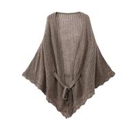 LIUYUYOUGO Chal Mujer Fiesta Poncho De Lana A Crochet Para Mujer Chal Y Capas De Punto Calado Elegante Capa Ligera Con Lazo Frontal Cárdigan Con Borde Festoneado Capa Larga Para Otoño E Invierno I