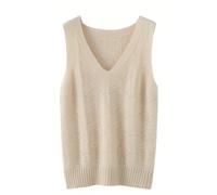 LIUYUYOUGO Chaleco Jersey Mujer Chaleco De Punto para Mujer Cuello En V Jersey De Punto Camiseta Sin Mangas Moderno con Recortes Jacquard Suéter Sin Mangas Otoño Invierno Elegante Sólido Grueso C