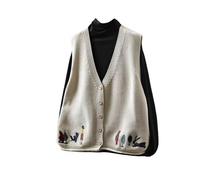 LIUYUYOUGO Chaleco Mujer Punto Suéter Bordado para Mujer Chaleco De Algodón Sin Mangas con Cuello En V Y Botones Cárdigan con Bonitos Dibujos Animados Chalecos De Punto Recortados Prendas De Punt