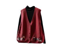 LIUYUYOUGO Chaleco Mujer Punto Suéter Bordado para Mujer Chaleco De Algodón Sin Mangas con Cuello En V Y Botones Cárdigan con Bonitos Dibujos Animados Chalecos De Punto Recortados Prendas De Punt