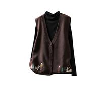 LIUYUYOUGO Chaleco Mujer Punto Suéter Bordado para Mujer Chaleco De Algodón Sin Mangas con Cuello En V Y Botones Cárdigan con Bonitos Dibujos Animados Chalecos De Punto Recortados Prendas De Punt