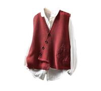 LIUYUYOUGO Chaleco Punto Mujer Sin Mangas Chaleco De Suéter Corto con Botones para Mujer De Algodón Asimétrico con Cuello En V Sin Mangas con Apliques Florales De Encaje Vintage Cárdigan De Punt