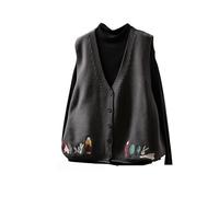 LIUYUYOUGO Chaleco Punto Mujer Suéter Bordado para Mujer Chaleco De Algodón Sin Mangas con Cuello En V Y Botones Cárdigan con Bonitos Dibujos Animados Chalecos De Punto Recortados Prendas De Punt