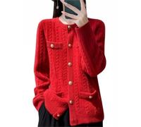 LIUYUYOUGO Chaqueta De Punto Mujer Cárdigan De Lana Merino 100% para Mujer Cuello Redondo Punto Trenzado Grueso Jersey con Botones Abrigo Tipo Abuelo Elegante Suéter Aran De Peso Pesado Prendas D