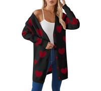 LIUYUYOUGO Chaqueta De Punto Mujer Cárdigans De Corazón Bonitos para Mujer Suéteres De Punto De Manga Larga De Gran Tamaño con Frente Abierto Moda Romántica Abrigo Largo con Estampado De Amor S