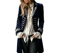 LIUYUYOUGO Chaqueta Larga De Terciopelo Bordado Vintage para Mujer Estilo Victoriano Steampunk Abrigo Gótico Vintage Cruzado Gabardina para Mujer Traje Renacentista Azul Marino Talla XS