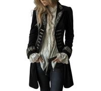 LIUYUYOUGO Chaqueta Larga De Terciopelo Bordado Vintage para Mujer Estilo Victoriano Steampunk Abrigo Gótico Vintage Cruzado Gabardina para Mujer Traje Renacentista Color Negro Talla L
