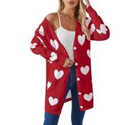 LIUYUYOUGO Chaqueta Mujer Cárdigans De Corazón Bonitos para Mujer Suéteres De Punto De Manga Larga De Gran Tamaño con Frente Abierto Moda Romántica Abrigo Largo con Estampado De Amor Suéteres