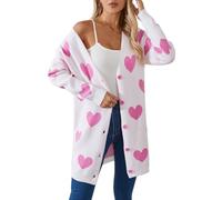 LIUYUYOUGO Chaqueta Punto Mujer Cárdigans De Corazón Bonitos para Mujer Suéteres De Punto De Manga Larga De Gran Tamaño con Frente Abierto Moda Romántica Abrigo Largo con Estampado De Amor Sué