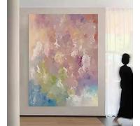 LIUYUYOUGO Cuadro Abstracto De Nubes En Tonos Rosa Pastel Y Morado Pintado Al Óleo 100% A Mano Con Estética Moderna Ideal Para Sala De Estar Dormitorio O Entrada Dimensiones: 100 X 150 Cm (40 X 60