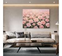LIUYUYOUGO Cuadro Al Óleo Pintado A Mano De Un Campo De Rosas Rosadas Sobre Lienzo Arte Mural Botánico Floral Impresionista Obra De Arte Estética Moderna Para La Decoración De La Pared Del Saló