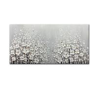 LIUYUYOUGO Cuadro De Pared En Lienzo Con Diseño De Cerezo En Flor Blanco 100% Pintado A Mano Pintura Floral Texturizada En 3D Sobre Lienzo Pintura Floral Moderna Y Estética Gris Para Sala De Estar