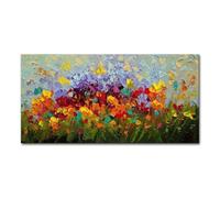 LIUYUYOUGO Cuadro Floral Texturizado Pintado A Mano Sobre Lienzo Arte Mural Abstracto De Un Vibrante Campo De Flores Obra De Arte Botánica Moderna Para Sala De Estar Comedor Y Dormitorio 110 X 220