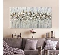 LIUYUYOUGO Cuadros De Flores Blancas Pintados A Mano Pintura Al Óleo Sobre Lienzo Textura Abstracta Arte Mural Floral Con Espátula Y Detalles En Lámina Dorada Decoración Moderna Para El Hogar Sa