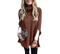 LIUYUYOUGO Mujer Invierno Poncho Suéter Largo De Punto Tipo Capa Para Mujer Chal Cuello Vuelto Plegado Jersey De Talla Grande Suéter Tipo Poncho Holgado Vintage De Punto Grueso Elegante Capas Pren
