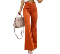 LIUYUYOUGO Pantalones de algodón de pana para mujer vintage de color sólido elástico cintura alta pantalones palazzo elegantes pantalones estrechos de bateo otoño mujer pierna ancha pantalones largos
