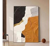 LIUYUYOUGO Pintura Acrílica Abstracta Cuadro Abstracto Naranja Para Pared Estilo Bohemio Con Textura Naranja Quemada Beige Y Negro Pintura Al Óleo 100% Pintada A Mano Arte Minimalista Lineal Sobre