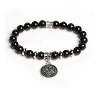 LIUYUYOUGO Pulsera Chakras Pulsera De Cristal De Obsidiana Negra Con Signos Del Zodíaco Para Mujer Colgante Con Moneda Antigua Y Símbolo De Las 12 Constelaciones Brazalete Elástico Tibetano Con C