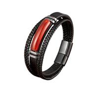 LIUYUYOUGO Pulsera Chakras Pulsera De Cuero Para Hombre Piedra Natural Ojo De Tigre Ágata Hematita Cristal Punk Hecha A Mano Trenzada Multicapa Protección Joyería Regalos Ágata Roja.