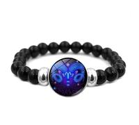 LIUYUYOUGO Pulsera Chakras Pulsera Luminosa De Las 12 Constelaciones Con Cuentas De Cristal De Ónix Negro De Piedra Natural Estilo Punk Vintage Con Abalorios De Signos Del Zodiaco Joyería Unisex P