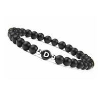LIUYUYOUGO Pulsera Con Letras Para Parejas Hecha A Mano Con Inicial De Piedra Preciosa Natural De 8 Mm De Ónix Negro Esmerilado Cristal Elástico Joyería Para Hombres Y Mujeres Letra D
