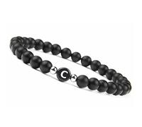 LIUYUYOUGO Pulsera Con Letras Para Parejas Hecha A Mano Con Inicial De Piedra Preciosa Natural De 8 Mm De Ónix Negro Esmerilado Cristal Elástico Joyería Para Hombres Y Mujeres Letra C