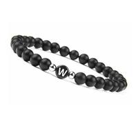 LIUYUYOUGO Pulsera Con Letras Para Parejas Hecha A Mano Con Inicial De Piedra Preciosa Natural De 8 Mm De Ónix Negro Esmerilado Cristal Elástico Joyería Para Hombres Y Mujeres Letra W