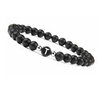LIUYUYOUGO Pulsera Con Letras Para Parejas Hecha A Mano Con Inicial De Piedra Preciosa Natural De 8 Mm De Ónix Negro Esmerilado Cristal Elástico Joyería Para Hombres Y Mujeres Letra T