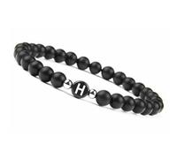 LIUYUYOUGO Pulsera Con Letras Para Parejas Hecha A Mano Con Inicial De Piedra Preciosa Natural De 8 Mm De Ónix Negro Esmerilado Cristal Elástico Joyería Para Hombres Y Mujeres Letra H