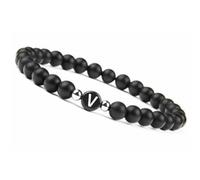 LIUYUYOUGO Pulsera Con Letras Para Parejas Hecha A Mano Con Inicial De Piedra Preciosa Natural De 8 Mm De Ónix Negro Esmerilado Cristal Elástico Joyería Para Hombres Y Mujeres Letra V
