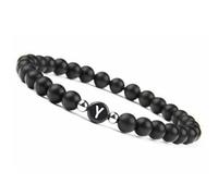 LIUYUYOUGO Pulsera Con Letras Para Parejas Hecha A Mano Con Inicial De Piedra Preciosa Natural De 8 Mm De Ónix Negro Esmerilado Cristal Elástico Joyería Para Hombres Y Mujeres Letra Y
