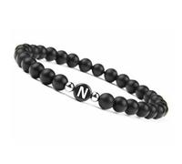 LIUYUYOUGO Pulsera Con Letras Para Parejas Hecha A Mano Con Inicial De Piedra Preciosa Natural De 8 Mm De Ónix Negro Esmerilado Cristal Elástico Joyería Para Hombres Y Mujeres Letra N