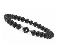 LIUYUYOUGO Pulsera Con Letras Para Parejas Hecha A Mano Con Inicial De Piedra Preciosa Natural De 8 Mm De Ónix Negro Esmerilado Cristal Elástico Joyería Para Hombres Y Mujeres Letra J