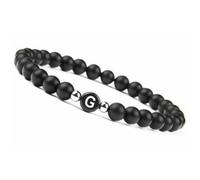 LIUYUYOUGO Pulsera Con Letras Para Parejas Hecha A Mano Con Inicial De Piedra Preciosa Natural De 8 Mm De Ónix Negro Esmerilado Cristal Elástico Joyería Para Hombres Y Mujeres Letra G