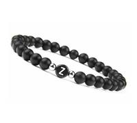LIUYUYOUGO Pulsera Con Letras Para Parejas Hecha A Mano Con Inicial De Piedra Preciosa Natural De 8 Mm De Ónix Negro Esmerilado Cristal Elástico Joyería Para Hombres Y Mujeres Letra Z