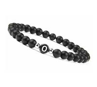 LIUYUYOUGO Pulsera Con Letras Para Parejas Hecha A Mano Con Inicial De Piedras Preciosas Naturales De 8 Mm De Ónix Negro Esmerilado Cristal Elástico Joyería Para Hombres Y Mujeres Letra O