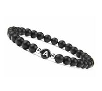 LIUYUYOUGO Pulsera Con Letras Para Parejas Hecha A Mano Con Inicial De Piedras Preciosas Naturales De 8 Mm De Ónix Negro Esmerilado Cristal Elástico Joyería Para Hombres Y Mujeres Letra A