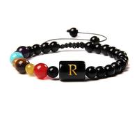 LIUYUYOUGO Pulsera De Chakras Con Cristales Naturales Para Mujer Piedras Preciosas De Los 7 Chakras Brazalete Yoga 6 Mm Con Cuentas Iniciales Obsidiana Negra Y Letra A Joyería Trenzada Hec